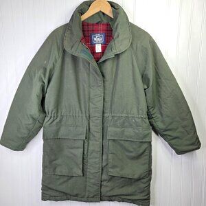 Vintage Woolrich Blanket Coat Womens Small Green Plaid Lined Chore Parka USA